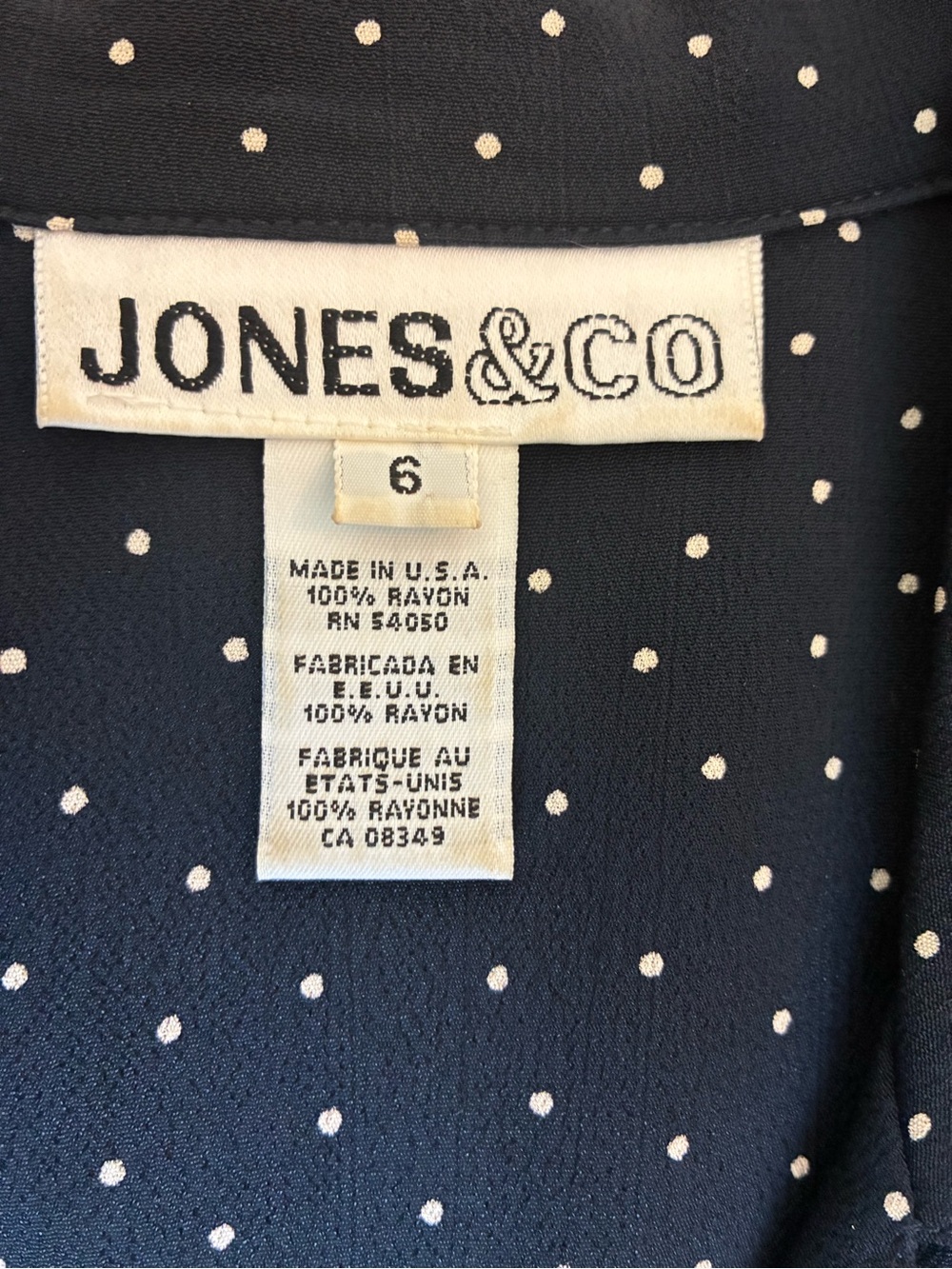 Vintage 90s Jones&Co Navy Polka Dot Midi Dress with back tie - Picture 12 of 13